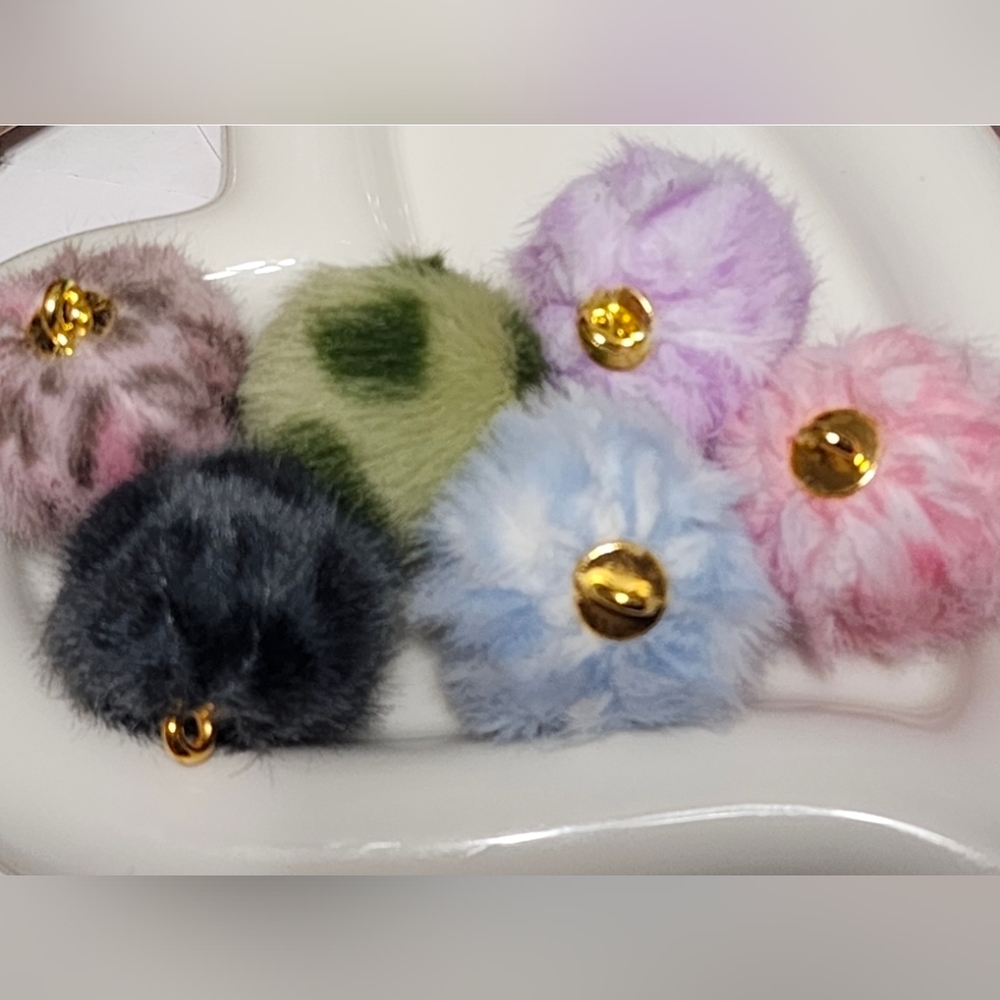 Pom Pom Pendant Animal Print Fluffy Soft Colorful 6‎ Pc Charm Crafts Keychain